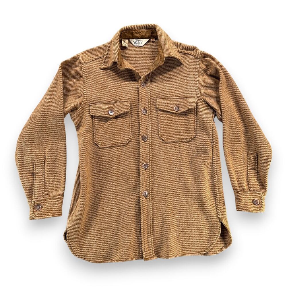 Vintage Woolrich Shirt Adult MEDIUM Brown Wool Blend Twill Workwear Heritage 70s